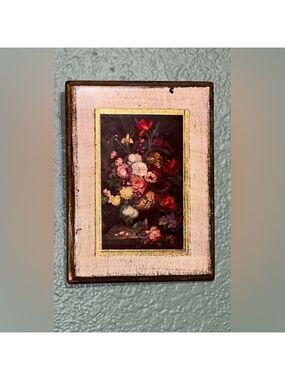 Vintage Still Life Floral Print Gold Gilt Italy Jan Van Eyck
